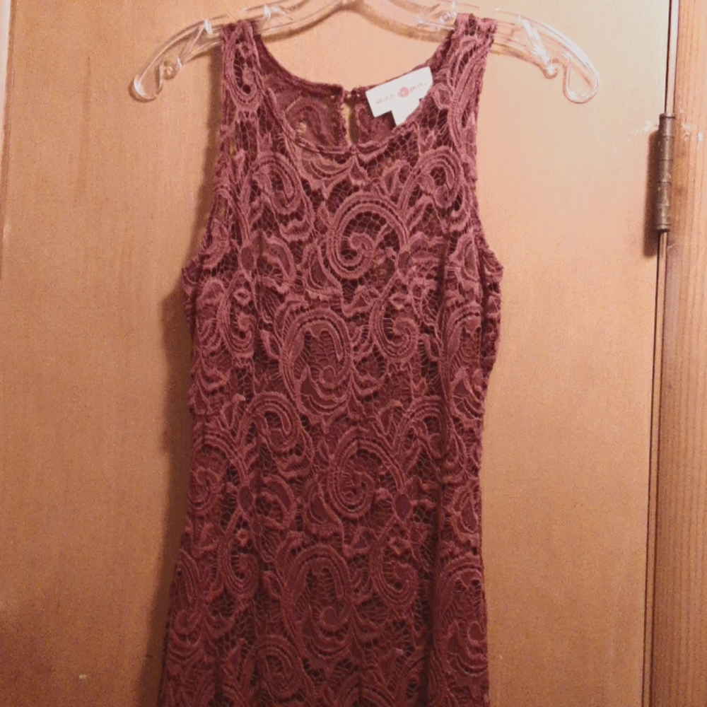 Burgundy Lace Tea Length Dress